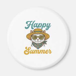 Glückliches Sommerkatze Vintage Gravur Shirt Desig Magnet