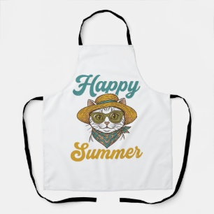 Glückliches Sommerkatze Vintage Gravur Shirt Desig Schürze