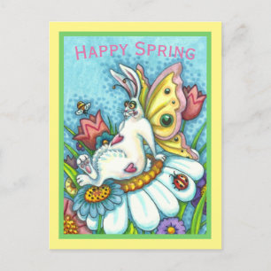 GLÜCKLICHES SPRING FLUTTERBUN RABBIT, FUNNY BUNNY POSTKARTE