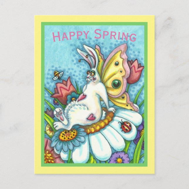 GLÜCKLICHES SPRING FLUTTERBUN RABBIT, FUNNY BUNNY  POSTKARTE (Vorderseite)