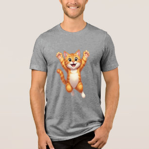 Glückliches Springendes Oranges Katze T-Shirt Tri-Blend Shirt