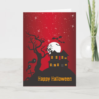 Glückliches Spuk Haus-Rot 2 Halloweens Karte