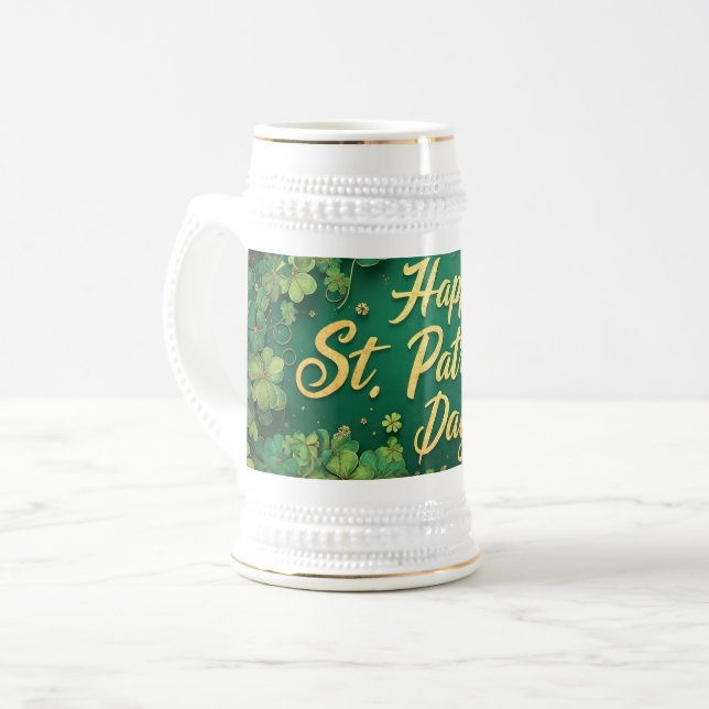 Glückliches St. Patrick’s Day Kleeblatt-Design Bierglas (Vorderseite Links)