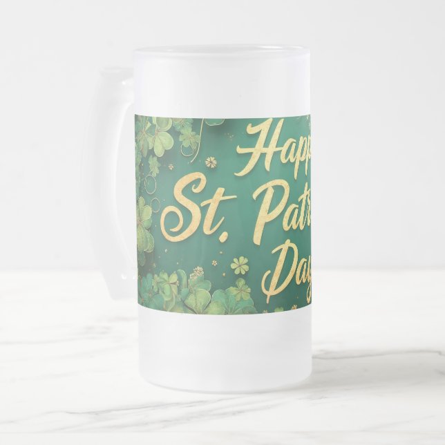 Glückliches St. Patrick’s Day Kleeblatt-Design Mattglas Bierglas (Vorderseite Links)