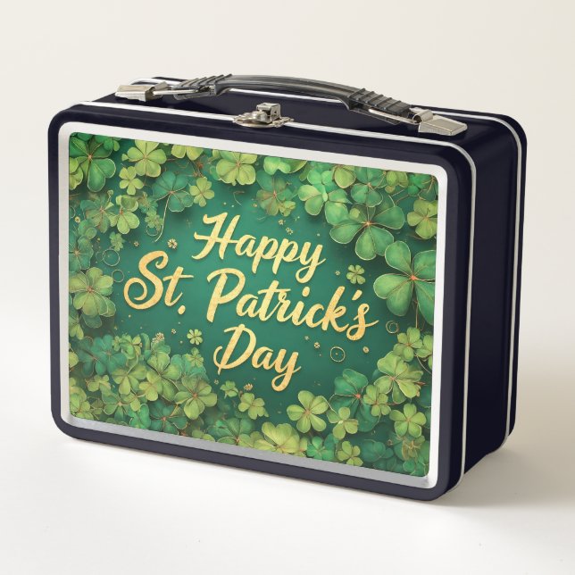 Glückliches St. Patrick’s Day Kleeblatt-Design Metall Brotdose (Vorderseite)