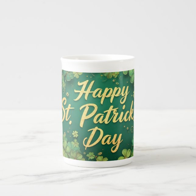 Glückliches St. Patrick’s Day Kleeblatt-Design Prozellantasse (Vorderseite)