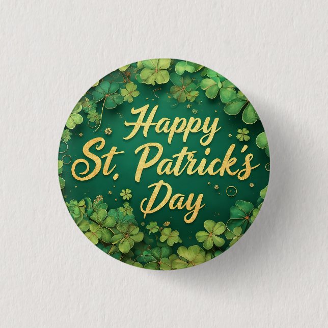 Glückliches St. Patrick's Day Kleeblatt-Design Button (Vorderseite)