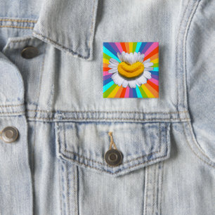 Glückliches Strahlendes Kamille-Blumenkraft-Lächel Button