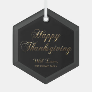 Glückliches Thanksgiving mit Liebe Name Schwarz hi Ornament Aus Glas