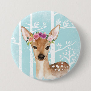Glückliches Tier mit Blumen in den blauen Button