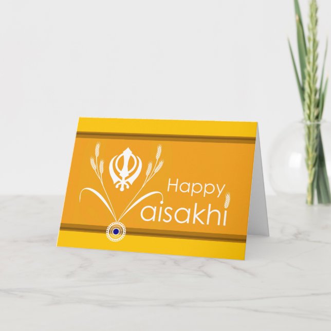 Glückliches Vaisakhi, SikhKhanda Symbol mit Weizen Karte (Vorderseite)