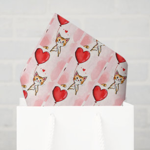 Glückliches Valentinstag-Tissue-Papier-Katze Rote Seidenpapier