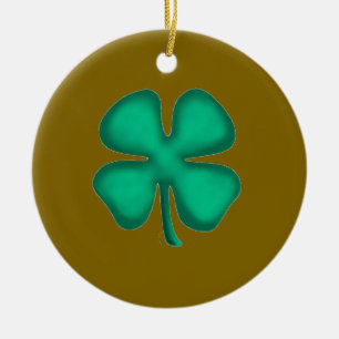 Glückliches vierblättriges irisches Kleeblatt brau Keramik Ornament
