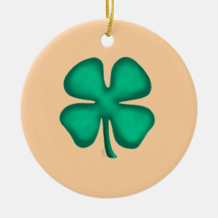 Glückliches vierblättriges irisches Kleeblatt brau Keramik Ornament