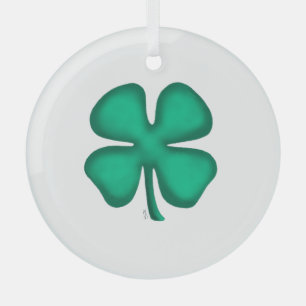 Glückliches vierblättriges irisches Kleeblatt weiß Ornament Aus Glas
