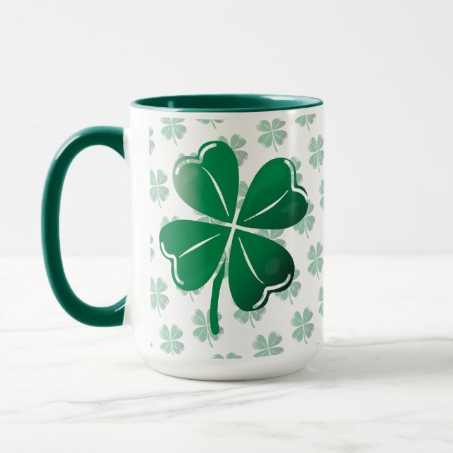 Glückliches vierblättriges Kleeblatt Irisches Sham Tasse (Links)