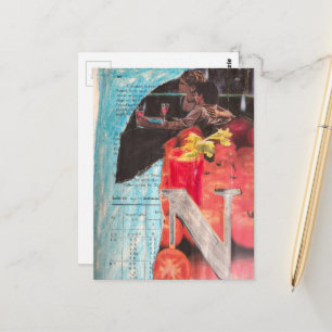 Glückliches Vintage-Paar bei einem Date-Abend mit  Postkarte