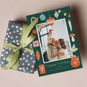 Glückliches Weihnachts-Ornament Süße Familie Foto Feiertagskarte