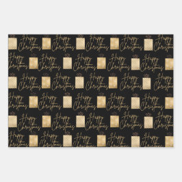 Glückliches Weihnachtsgold und schwarzes Wrapping  Geschenkpapier Set