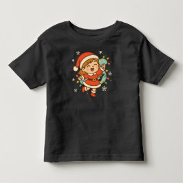 Glückliches Weihnachtsmann-Mädchen mit Weihnachtsl Kleinkind T-shirt