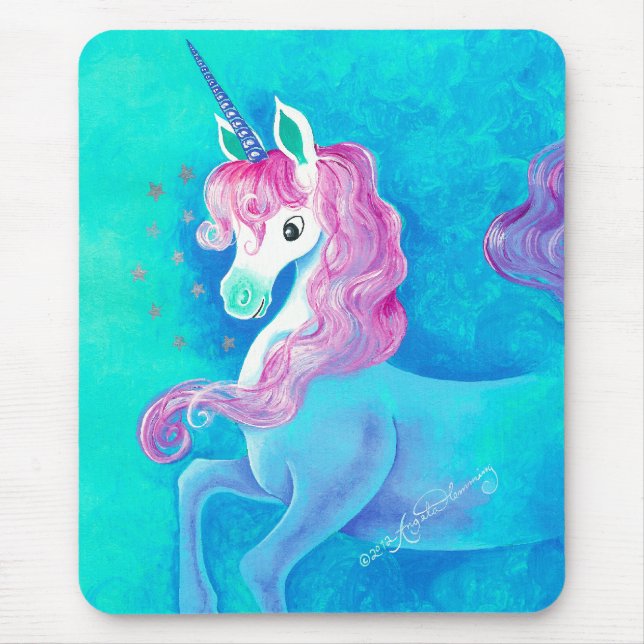 Glückliches weißes Einhorn Mousepad (Vorne)