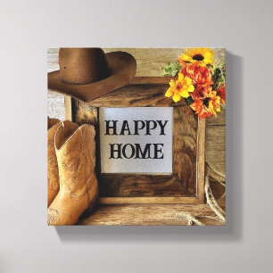 Glückliches Zuhause Cowgirl Cowboy Stil Mit Cowboy Leinwanddruck