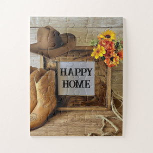 Glückliches Zuhause Cowgirl Cowboy Stil Mit Cowboy Puzzle