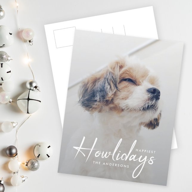 Glücklichste Feiertage | Hunde Foto Weihnachtsmini Feiertagspostkarte (A minimalist pet photo postcard to celebrate for your furry friend this Christmas)