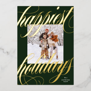 glücklichste Weihnachten Kalligrafie grüner Rahmen Folien Feiertagskarte
