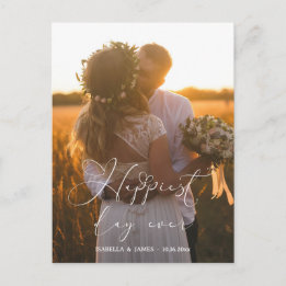 Glücklichster Tag Elegante Kalligrafie Hochzeitsfo Einladungspostkarte