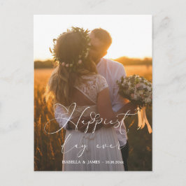 Glücklichster Tag Elegante Kalligrafie Hochzeitsfo Einladungspostkarte