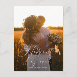 Glücklichster Tag Elegante Kalligrafie Hochzeitsfo Postkarte