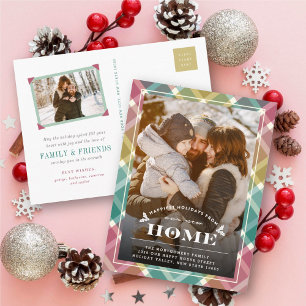 Glücklichstes neues Zuhause Kariert Moving Ankündi Feiertagspostkarte