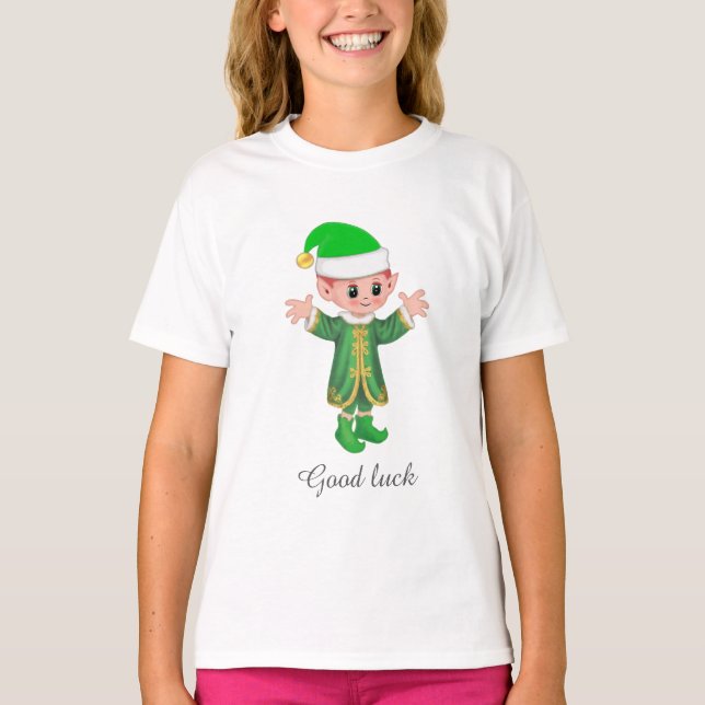 Glücks-Elf & Schrift T-Shirt (Vorderseite)
