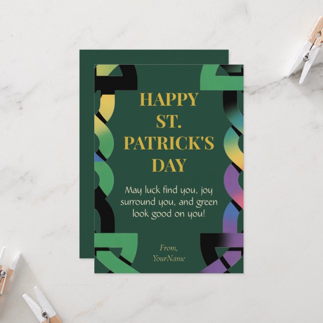 Glücks-Gold-Kleeblatt St. Patrick's Day Karte (Vorderseite/Rückseite Beispiel)