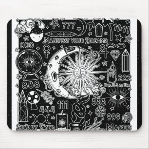 Glücks numerology Manifestation Magie Schwarzweiß Mousepad