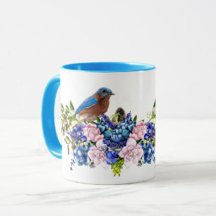 Glücksblaue Vogel-Personalisierte Blumen-Tasse  Tasse