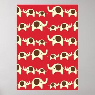 Glückselefant Kirsche rot süß Naturmuster Poster