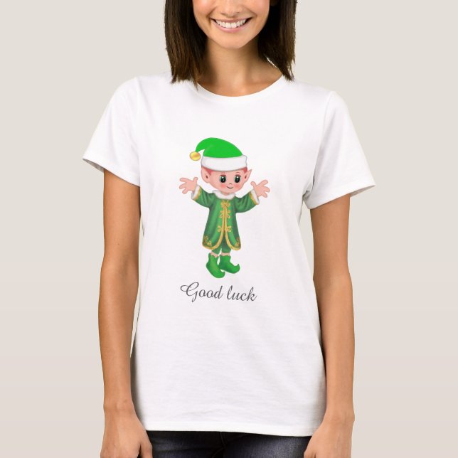 Glückseliger Elf & Schrift T-Shirt (Vorderseite)