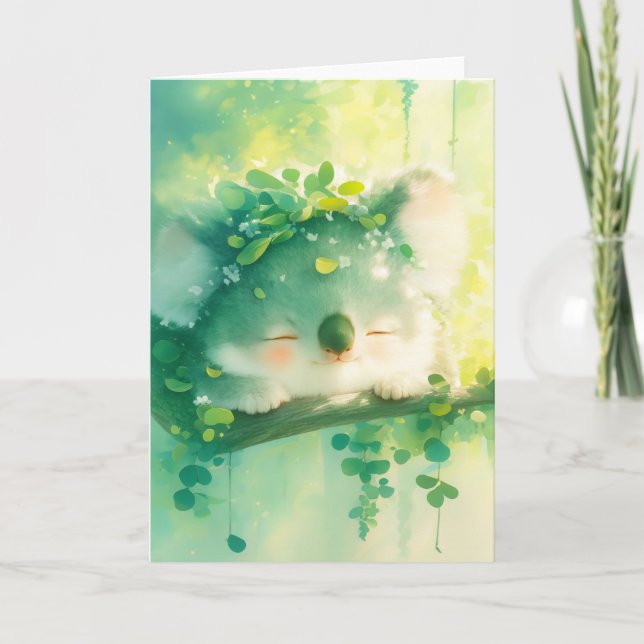 Glückseliger Koala im blätterreichen Paradies Karte (Vorderseite)