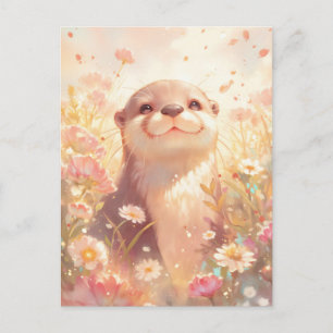 Glückseliger Otter auf sonniger Pastellwiese Postkarte