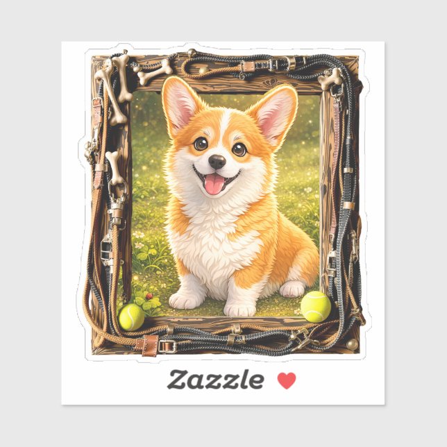 Glückseligkeit, eingerahmt - Corgi-Welpe Aufkleber (Blatt)