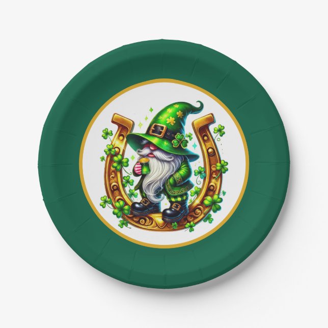Glückshufeisen Leprechaun St. Patrick's Day Pappteller (Vorderseite)