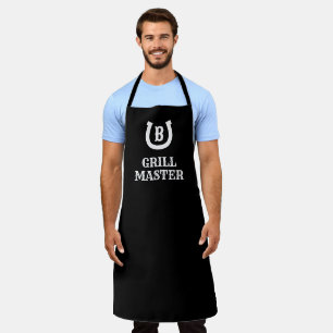 Glückshufeisen-Logo-Monogramm schwarze BBQ-Schürze Schürze