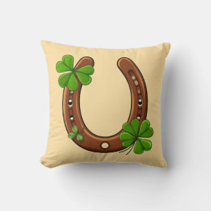 Glückshufeisen mit grünen Shamrocks Kissen