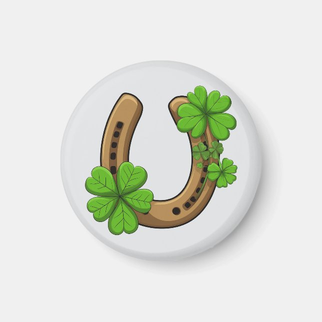 Glückshufeisen mit grünen Shamrocks Magnet (Vorne)