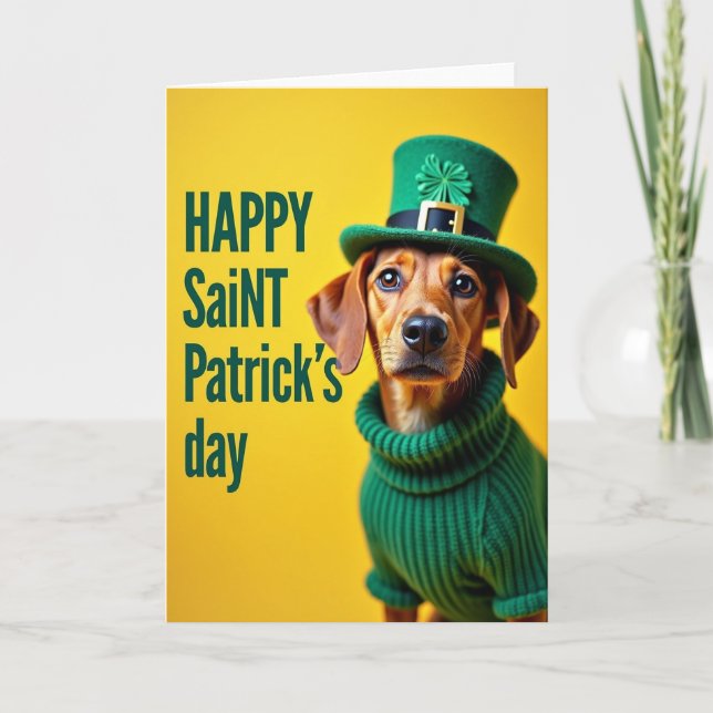 Glückshund St. Patricks Tag Karte (Vorderseite)