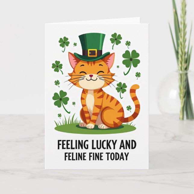 Glückskarte mit lächelndem orangefarbenem Kater Karte (Vorderseite)