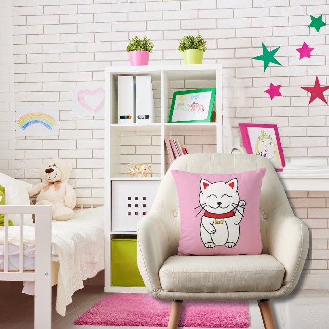 Glückskatze für Katzenliebhaber Rosa Keuchkissen Kissen (Von Creator hochgeladen)