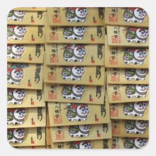 Glückskatze-Gebetsplatten: Tokyo, Japan Postkarte Quadratischer Aufkleber